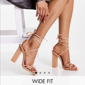 Public Desire Wide Fit Amira Block Heel Sandal in Beige
